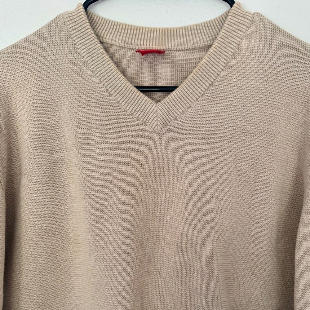 Esprit Basixx Vintage Mens XXL V-Neck Sweater Cotton Blend‎ Knit Tan Neutral